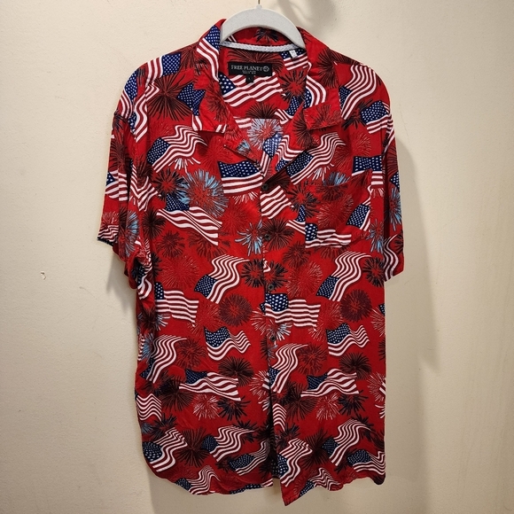 FREE PLANET Men's  USA Flag Patriotic Short Sleeves Button Down Shirt size L - Picture 3 of 9